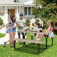 thumbnail image 2 of Moccha Picnic Table Bench Set, Portable Plastic Picnic Table w/Steel Frame & Wood-Like Texture, All Weather Heavy Duty Picnic Table Kit, Picnic Tables for Outdoors Garden Patio Dining (Light Brown), 2 of 9