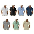 thumbnail image 3 of braveheart Traveling Casual Style Men's Button Down Shirt Summer Pool Party Solid Color Simple Design Slim Fit Tops Daily Clothes Light Blue M, 3 of 5