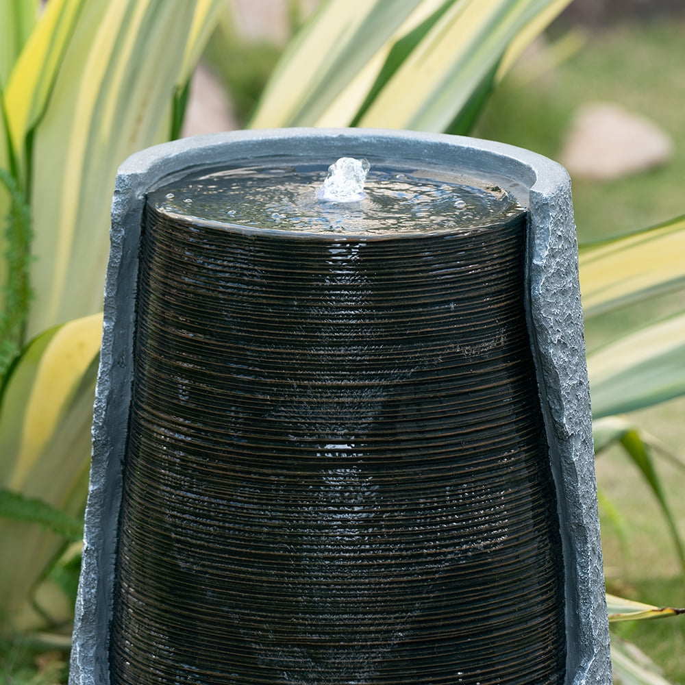 CoSoTower 17X17X26" Indoor Outdoor Polyresin Water Fountain, Unique Broken Urn Fountain Chic Dynamic Modern Design with Light for Garden, Lawn, Backyard, Porch
