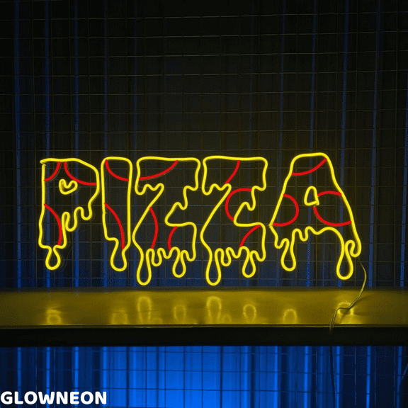 Glowneon Dripping Pizza Signboard Neon Sign, Italian Pizza Led Light