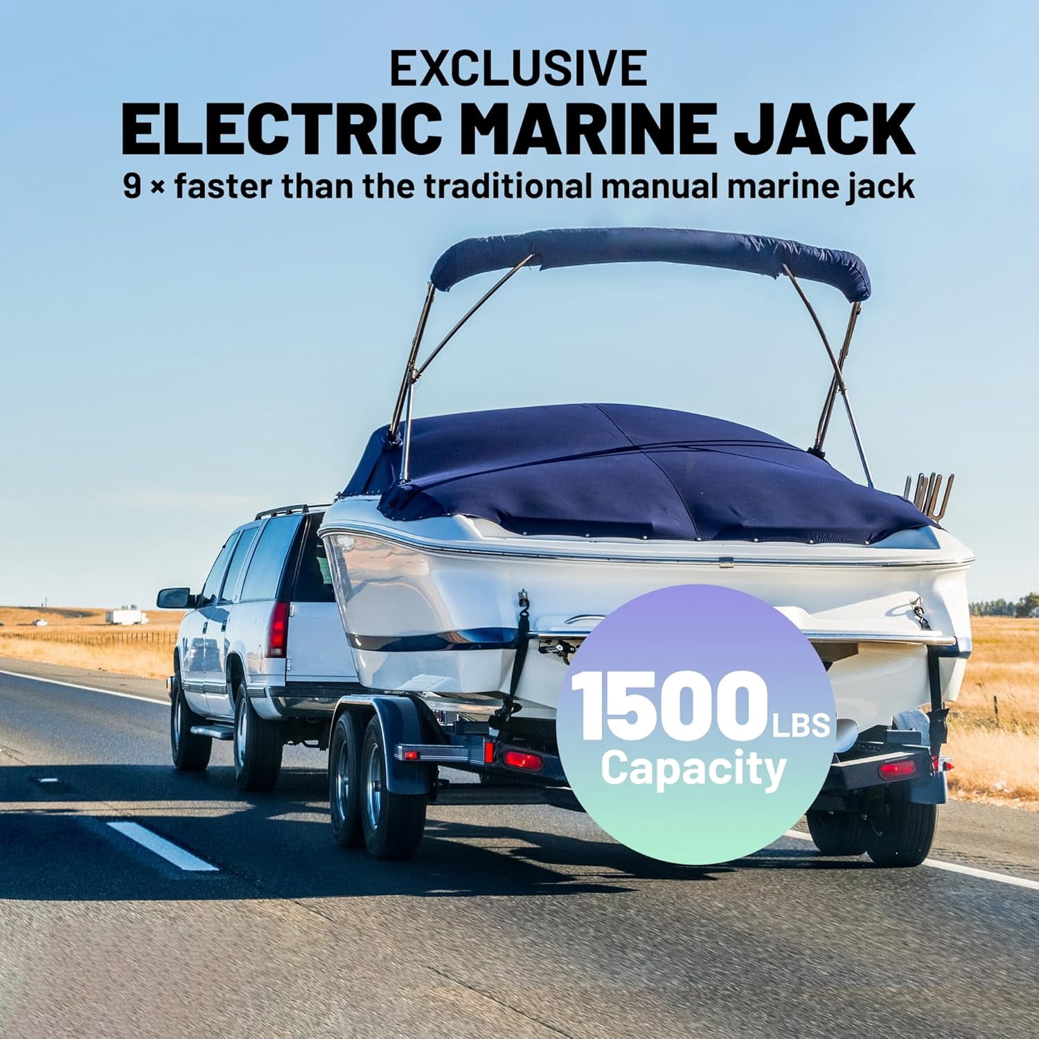 TowingMaster 1,500 lb. Electric Aluminum Marine Jack with 7-Way Plug, Powerful 12V DC Motor Heavy-Duty Durable Boat Trailer Jack with LED Light for Easy Hitching