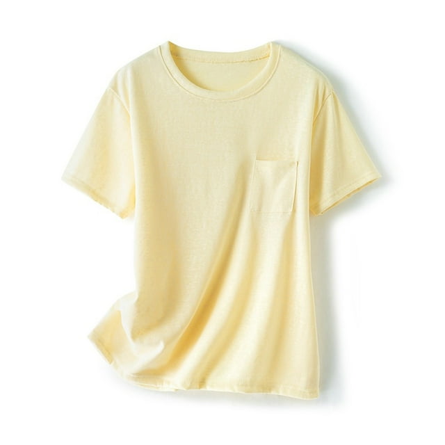 Neewe Women Summer T Shirts Short Sleeve Rounded V Neck Pocket Tee Tops Multiple Color Options
