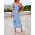 thumbnail image 4 of Vestido ajustado de verano ZESICA de punto floral a media pierna azul para mujer, 4 of 7