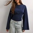 thumbnail image 6 of ZHYou Women's Cropped Long Sleeve Tops Loose Fit Batwing Sleeve Soft Stretchy Tee Shirts,Navy,Size M, 6 of 9