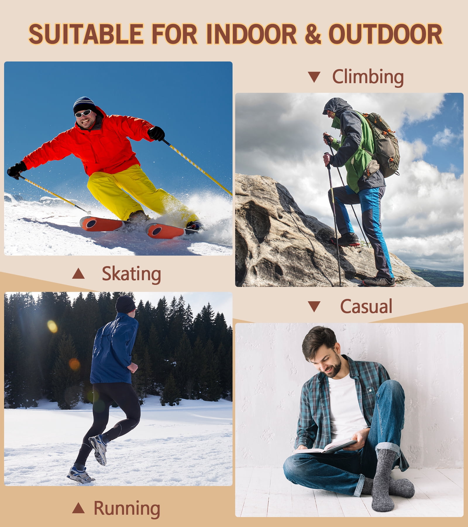5 Pairs Merino Wool Socks for Men, Thick Winter Wool Hiking Socks, Warm Breathable Crew Mens Socks(USA Size 7-13)