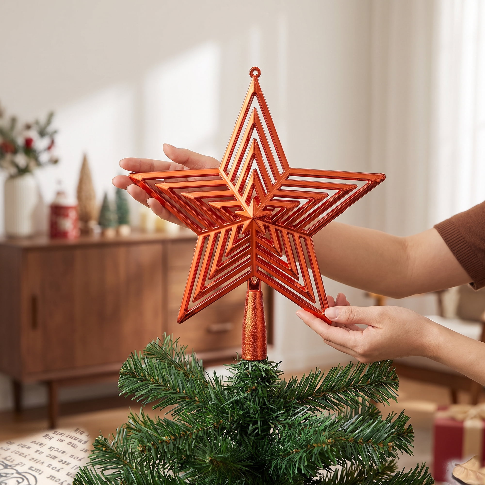 Unique Bargains Openwork Star, A Luxury Adaptable Concealed Canopy Crest Red 15cm