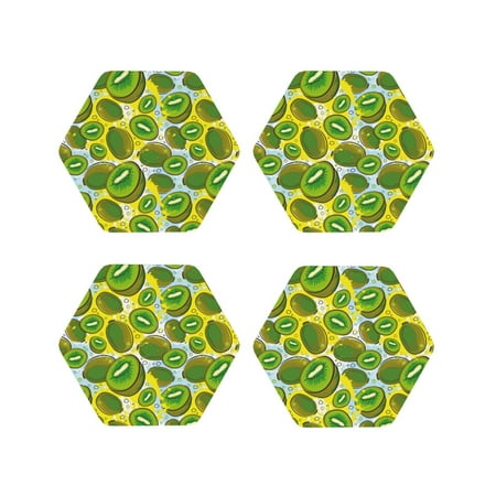 

Pofeuu Watercolor Kiwi Fruits Summer Print Coasters for Drinks 4Pack PU Leather Coasters Bar Drink Coasters for Tabletop Protection Furniture from Damage-Hexagon