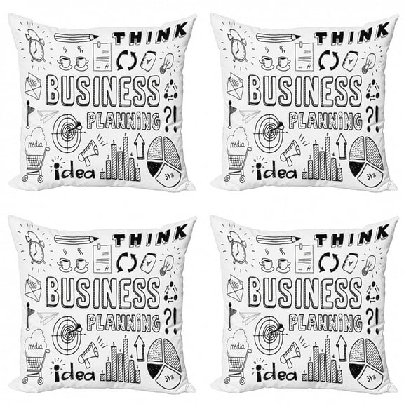Ambesonne Black White Throw Pillow Cover 4 Pack, Business Planning Theme, 24", Black White