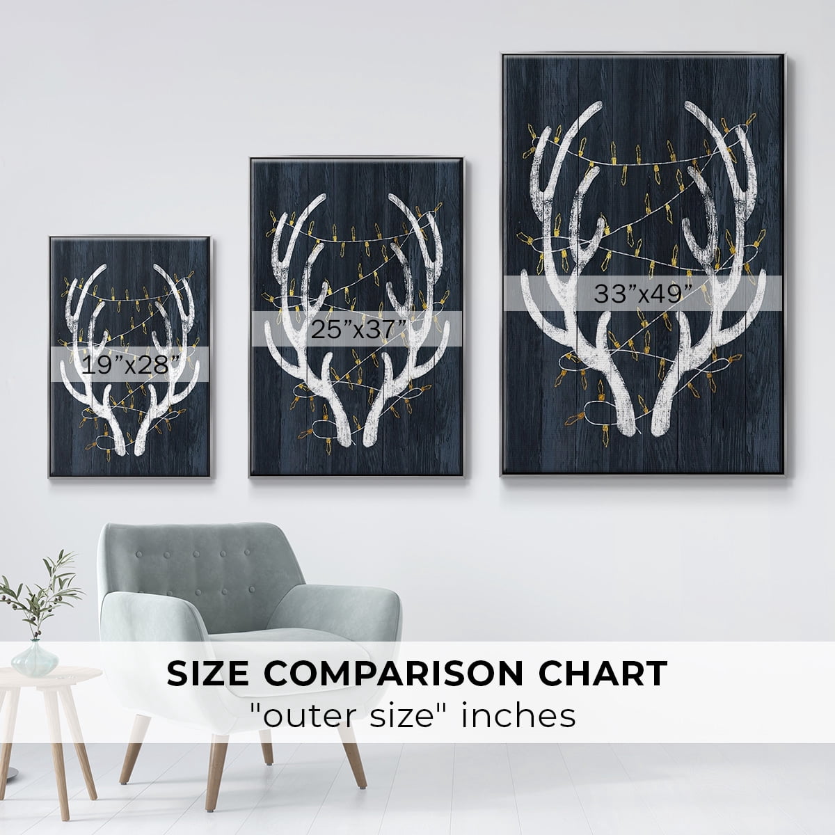 Antlers & Lights - Framed Gallery Wrapped Holiday Canvas - 17 x 25 - Silver Frame