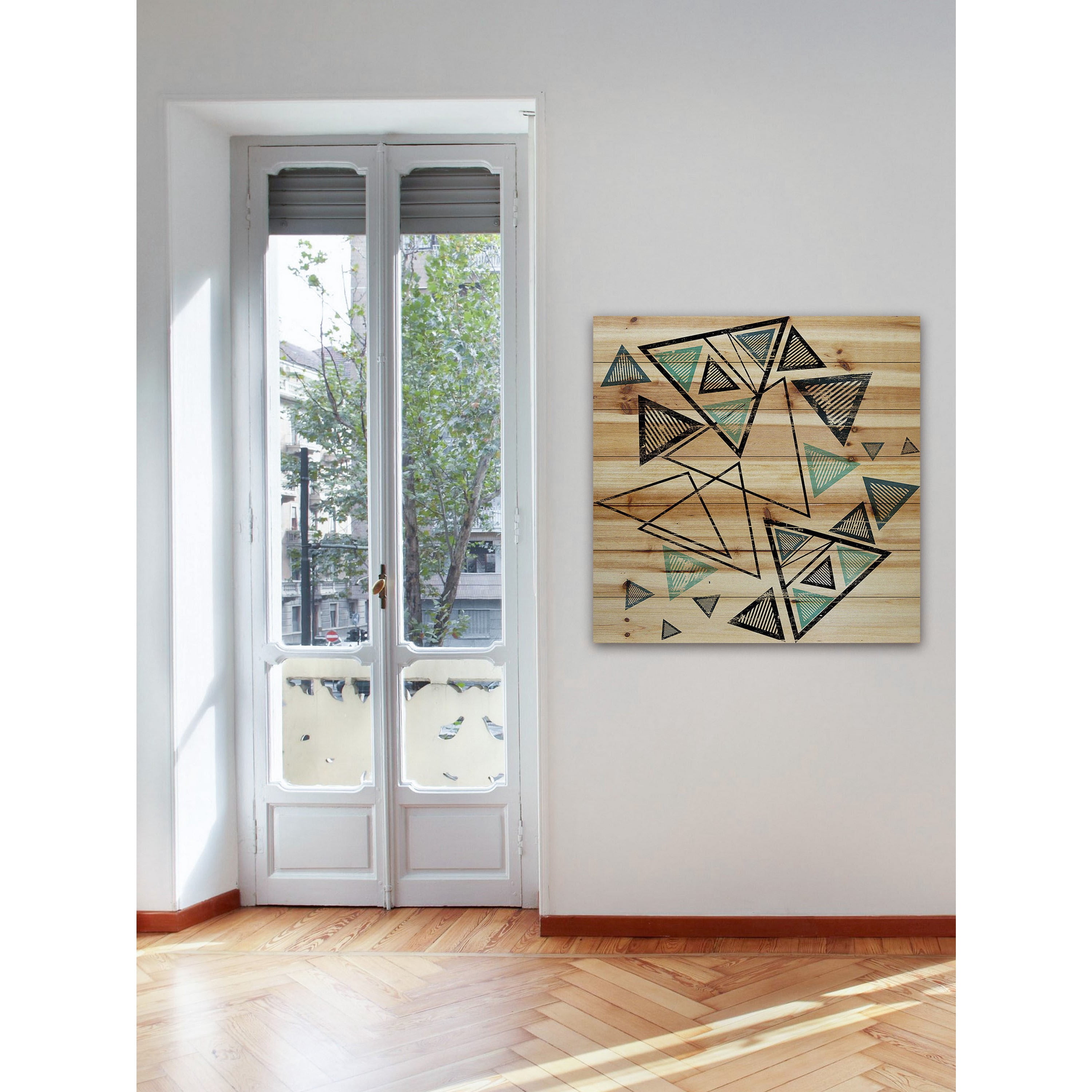 Marmont Hill - "Triangles in Motion" Painting Print on Natural Pine Wood
