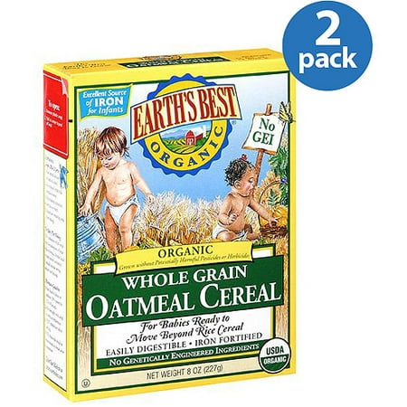 (2 Pack) Earth's Best Organic Baby Food Whole Grain Oatmeal Cereal, 8 (Best Formula For 2 Month Old)