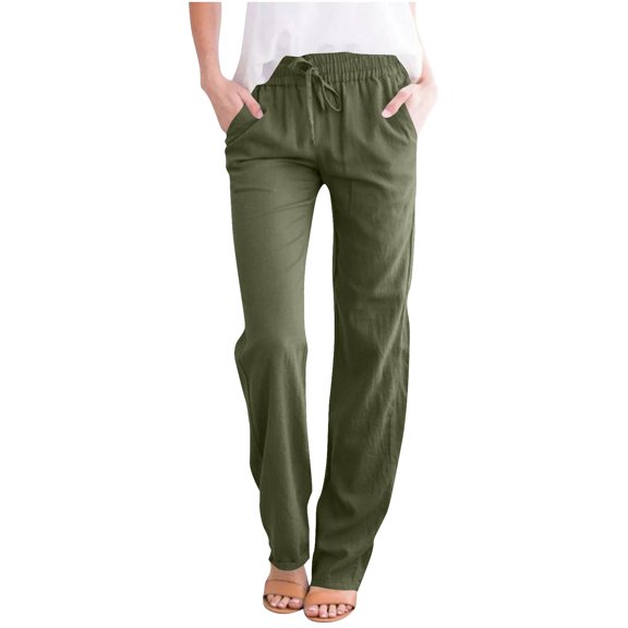 Women's Drawstring High Waist Pants Straight Leg Casual Trousers with Pocket for Loungewear and Travel Summer Palazzo Pants Flowy Beach Lounge Pants with Pockets
