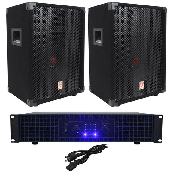 2) Rockville RSG10 10" PA Speakers Technical Pro AX1200 1200w Power DJ Amplifier
