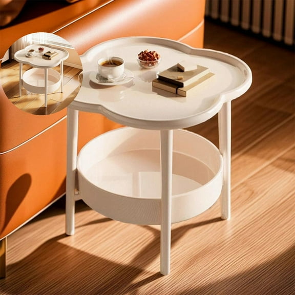 VQPeo End Table, 2-Tier Side Table with Lower Shelf, Nightstand for Living Room, Bedroom, Small Coffee Table, Flower Shaped Tea Table