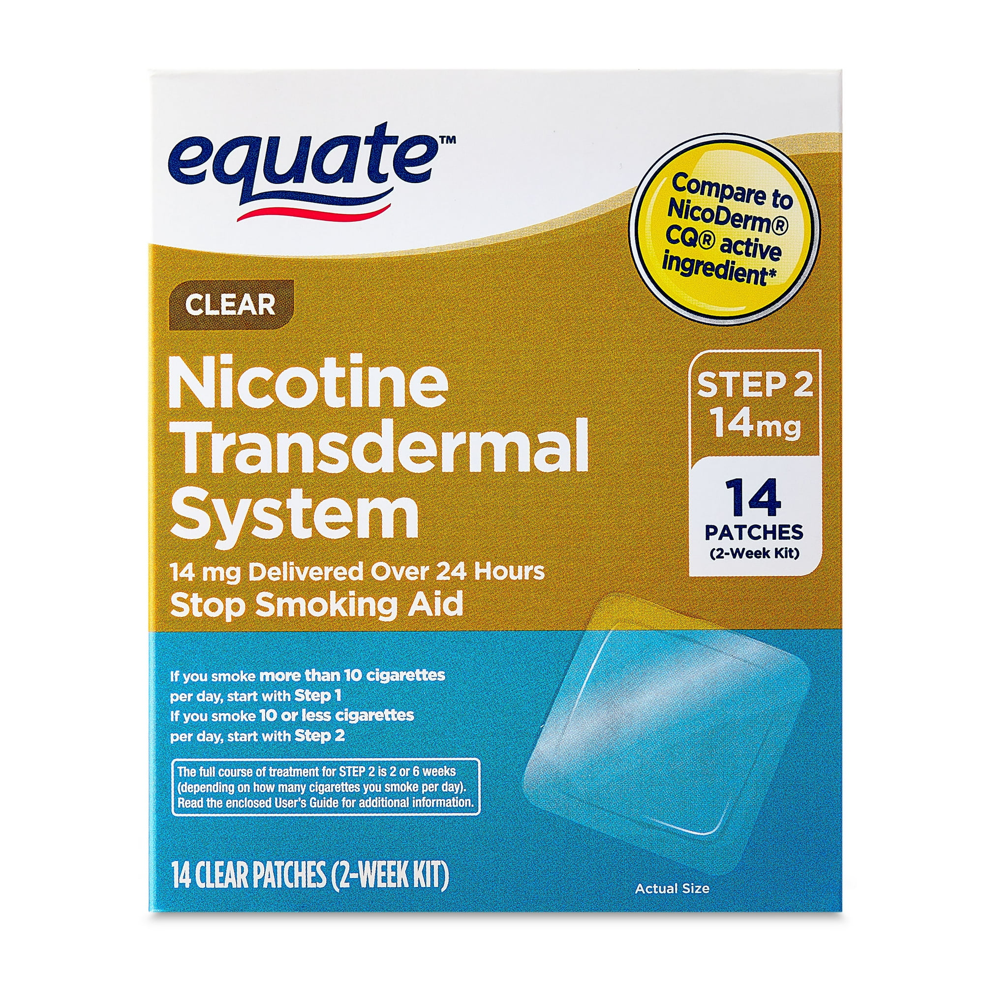 Equate Nicotine Transdermal Patch Step 2, 14 mg, 14 Count – Stop Smoking Aid, Compare to Nicoderm® CQ®