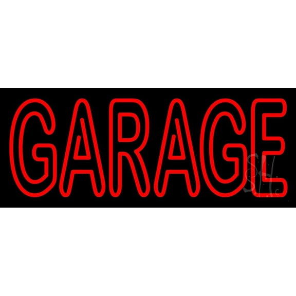 Red Double Stroke Garage LED Neon Sign 13 x 32 - inches, Clear Edge Cut Acrylic Backing, with Dimmer - Bright and Premium built indoor LED Neon Sign for automotive store, and mall.