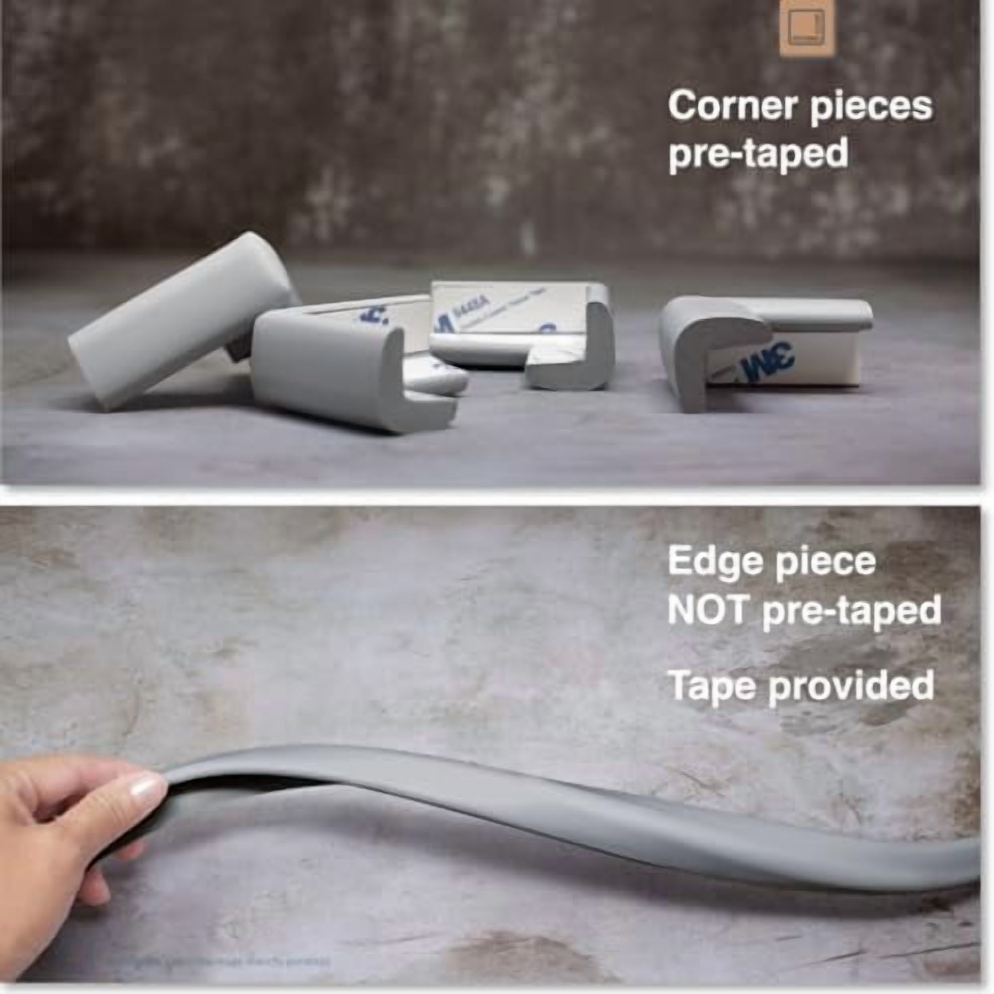Slimfit Corner Edge Protector for Baby Proofing (Small 15ft Edges 4 Corners), Furniture Safety Bumper Guard, Soft NBR Rubber Foam, 3M Adhesive, Stone Grey