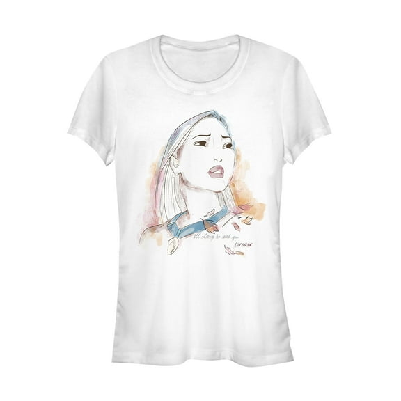 Junior's Pocahontas With You Forever  Graphic Tee White Small