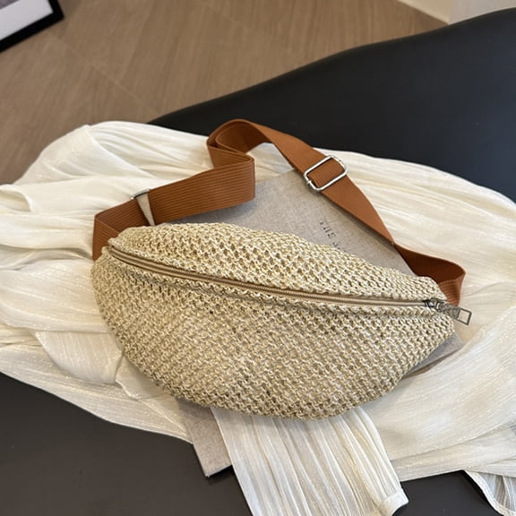Dyegold Handmade Woven Bag Mini Crescent Waist Bag Women Fashion Shoulder Chest Crossbody Purse with Adjustable Strap 12 in