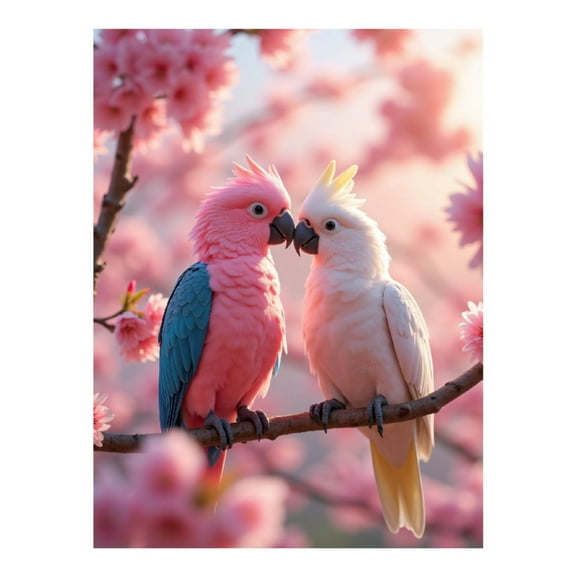 Diamond Art Kit for Adults, Pink Parrots Cherry Blossom Branch Diamond Painting for Adults Beginners, DIY Diamond Art Painting Kits, 5D Diamond Painting Crafts for Home Decor 12x16 Frameless