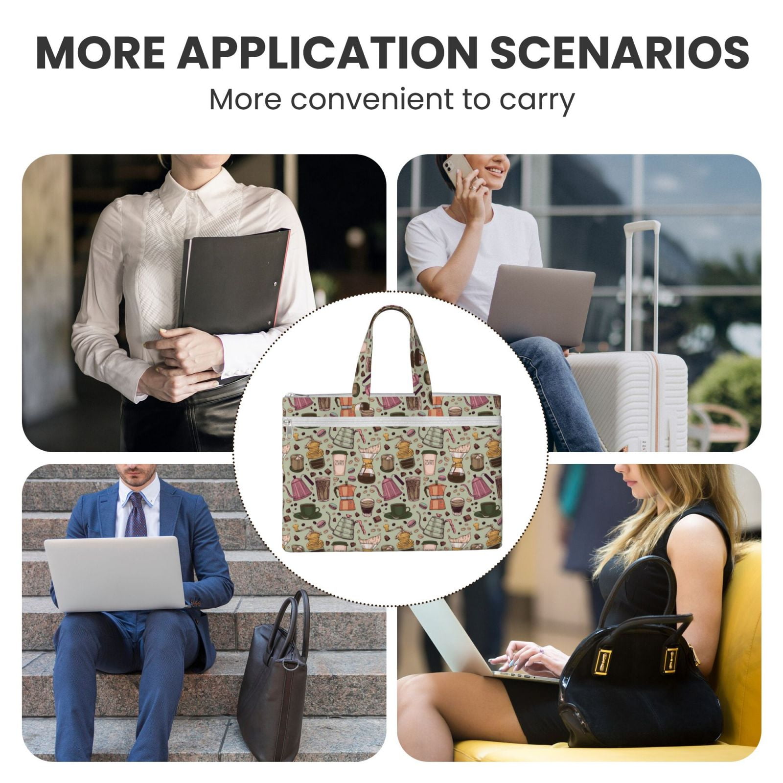 Kdxio Coffee Makers Macaroons Chocolate File Tote Document Bag Business Briefcase Bag Document Organizer Tote Briefcase for Letter A4 Files Business Teacher Office Bag