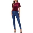thumbnail image 2 of INSPIRE CHIC Ruffle Collar Shirt for Women's Short Sleeve Velvet Tops Blouse XL Wine Red, 2 of 5