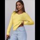 thumbnail image 4 of Suéter de Punto de Larga para Mujer, Jersey Ajustado con Cuello en V, Moda de Otoño, Atuendos Informales de Negocios para Otoño. Amarillo M, 4 of 10