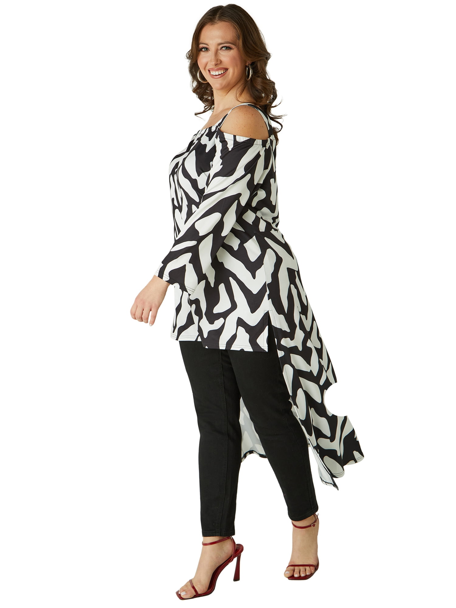 Ashley Stewart Women's Plus Hi-Low Printed Off the Shoulder Dress, Sizes 10/12-26/28