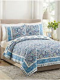 Dena Home Blue Bisou Floral 3-Piece Quilt Set, King