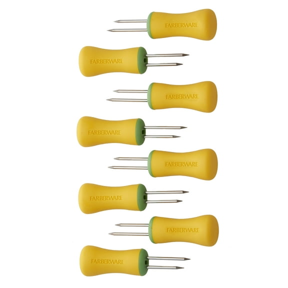 Farberware Professional Set of 8 0.2 lb Rubber and Stainless Steel Corn Holders in Yellow
