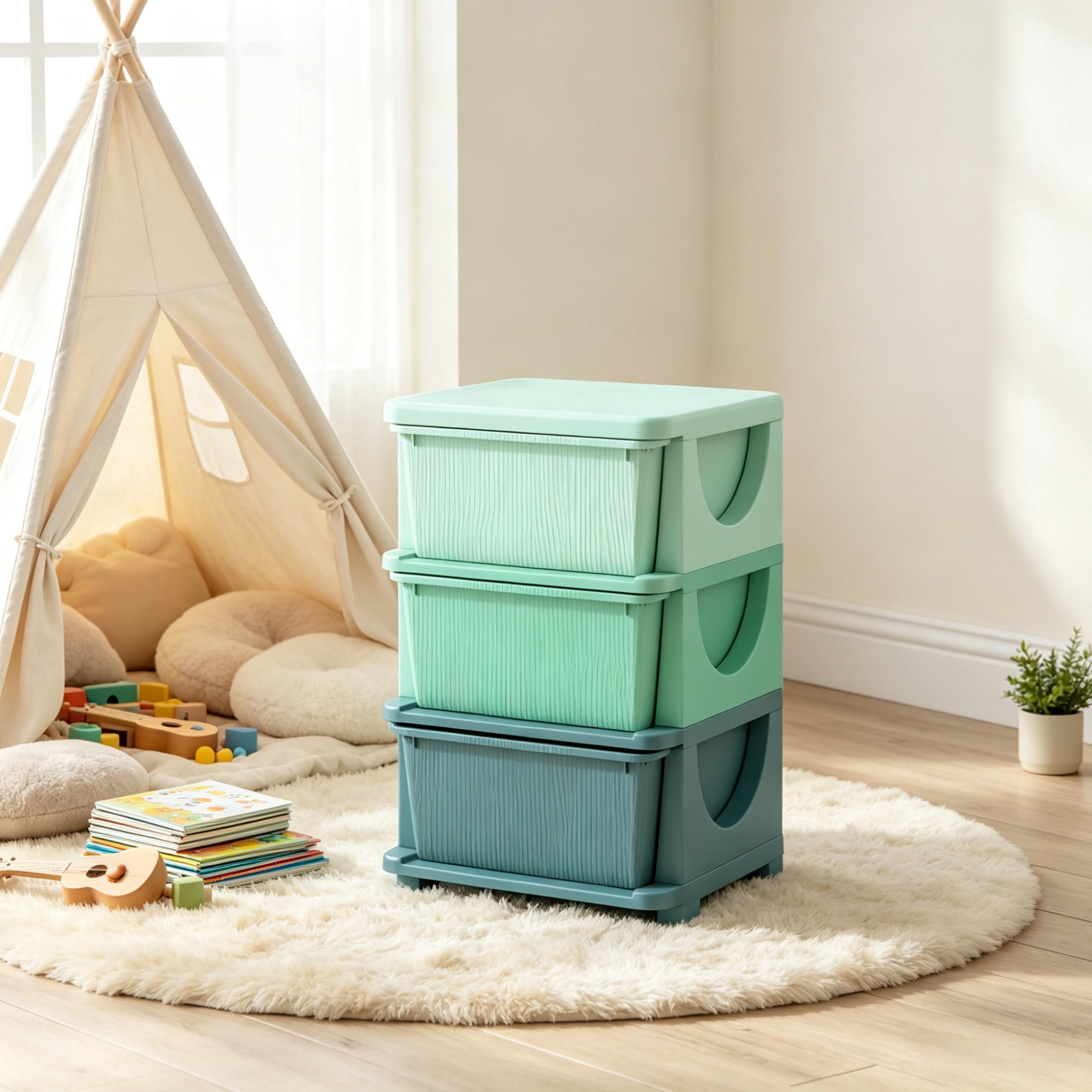 3-Drawer Toy Storage Cubby with 16L Capacity for Kids Bedroom