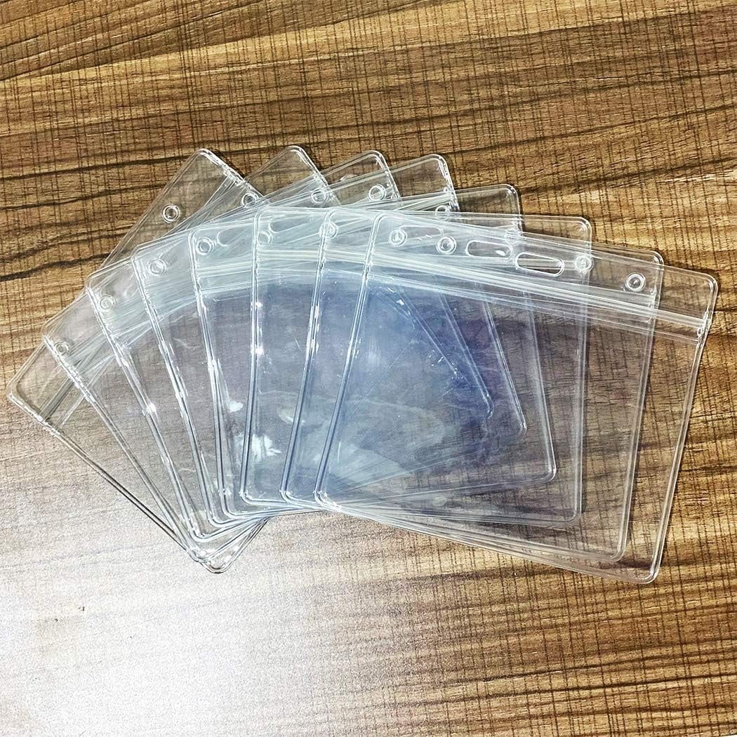 Extra Thick Horizontal ID Card Name Tag Badge Holder with Waterproof Type Resealable Zip (Holders, 6Packs) 3.74x2.36 Inches