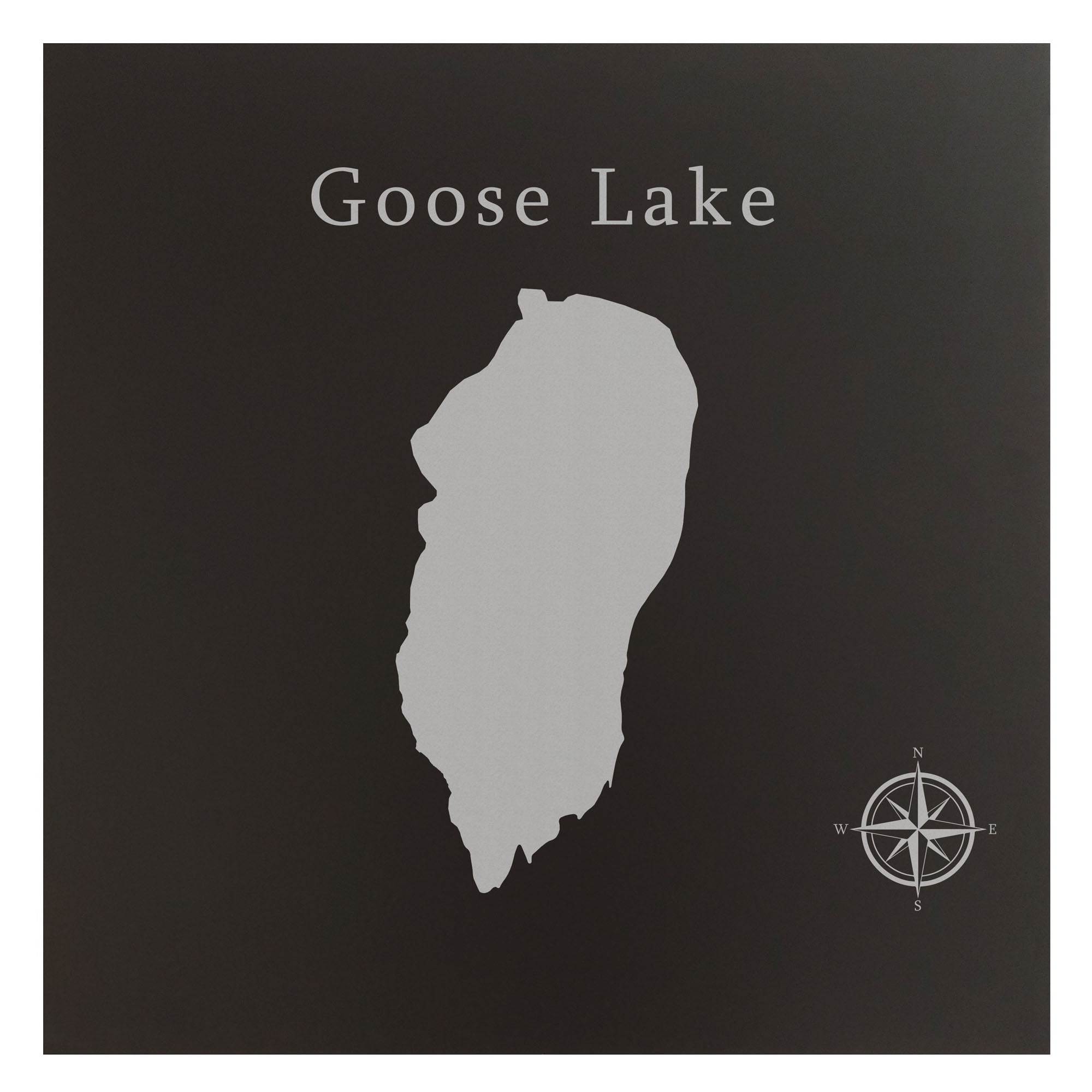 Goose Lake Map 24x24" Black Metal Wall Art Office Decor Gift Engraved