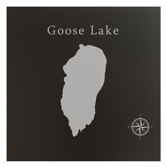 Goose Lake Map 12x12" Black Metal Wall Art Office Decor Gift Engraved California Oregon