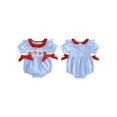 thumbnail image 2 of BemeyourBBs Newborn Baby Girl 4th of July Outfit Patriot Independence Day Clothes Summer Gingham Bubble Romper Flag Firework Embroidery Short Sleeve Plaid Bodysuit Playsuit Baby Fourth of July Outfit, 2 of 9