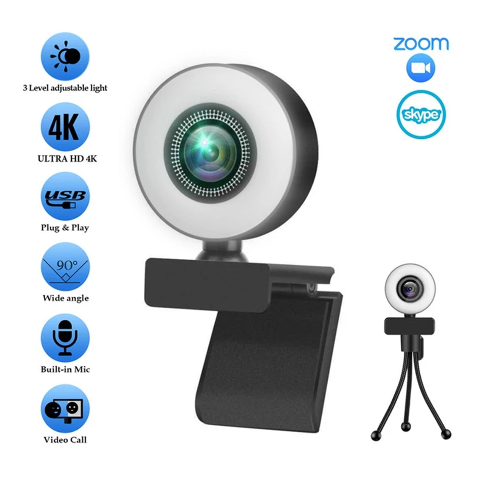 4K Webcam 2K Full HD Web Camera With Microphone LED Fill Light USB Web Cam Rotatable For PC Computer Laptop for Youtube