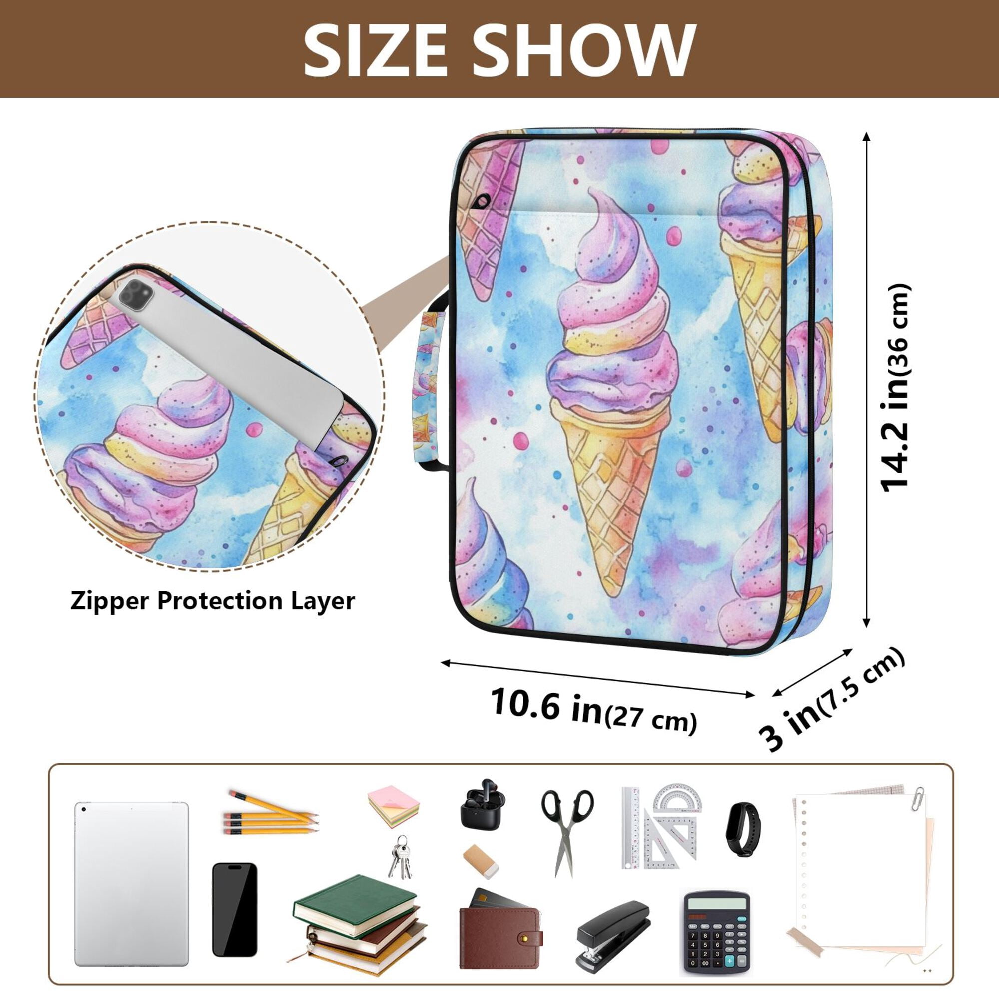FORMRS Accordion File Folder A4 Size 7-Pocket Expanding Document Organizer Bag with 3 Ring Binder, Watercolor Ice Cream Pattern