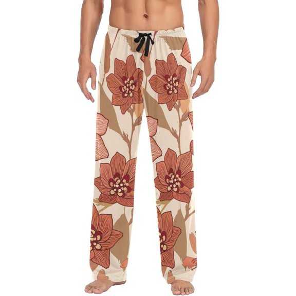Flowers Pattern Ghost Pajama Pants, Men's Lounge Pants Light with Drawstring and Pockets, Christmas New Year Birthday Father's Day Gifts, XX-Large