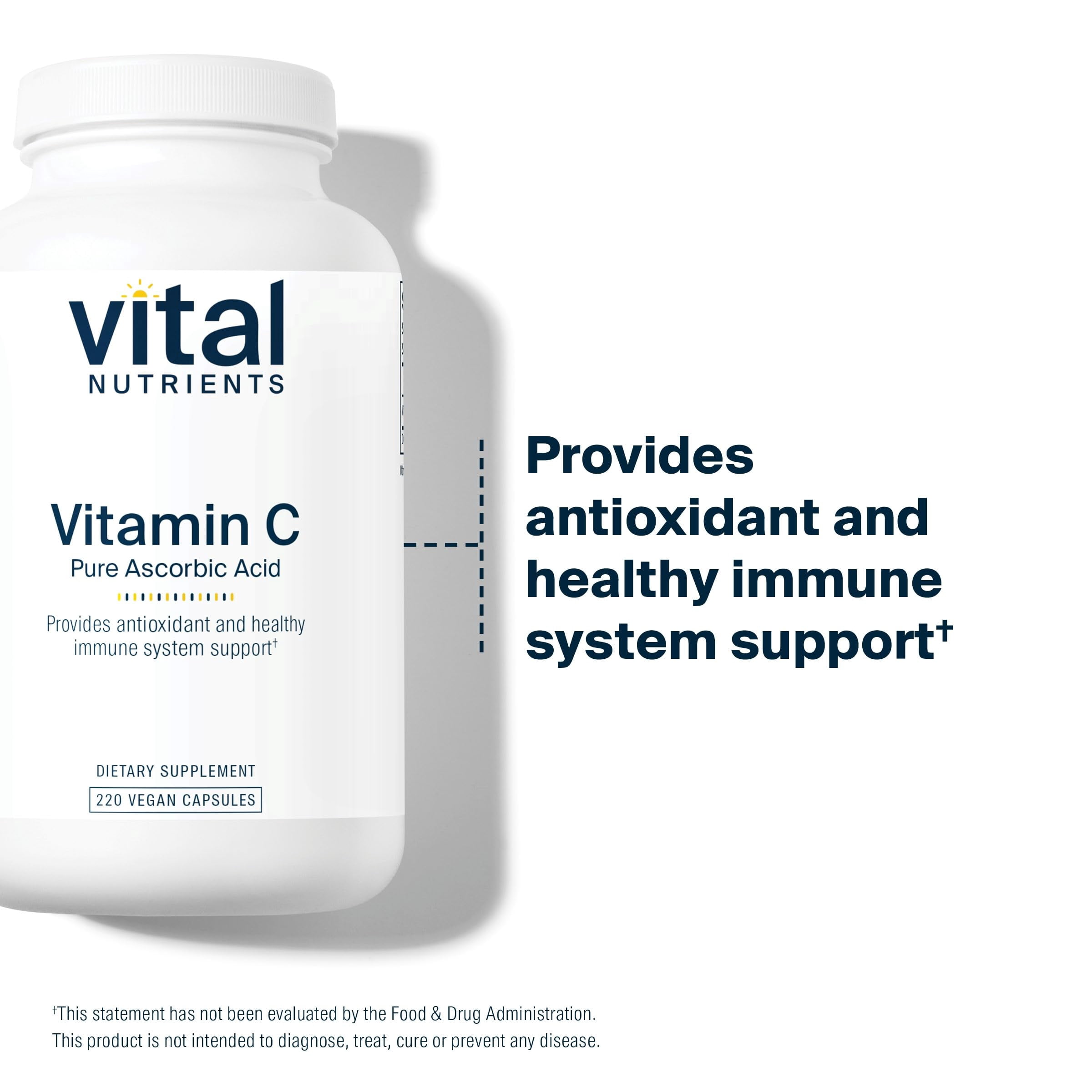 Vital Nutrients Vitamin C 1000mg (100% Pure Ascorbic Acid) | Vegan Antioxidant Supplement for Immune Support and Iron Absorption | Gluten, Dairy and Soy Free | Non-GMO | 220 Capsules