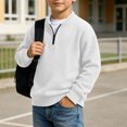 thumbnail image 7 of Cethrio Boys Half Zip Sweatshirts Size 5-6 Years, Casual Pullover Waffle Knit Long Sleeve Boys Fall Tops White, 7 of 7