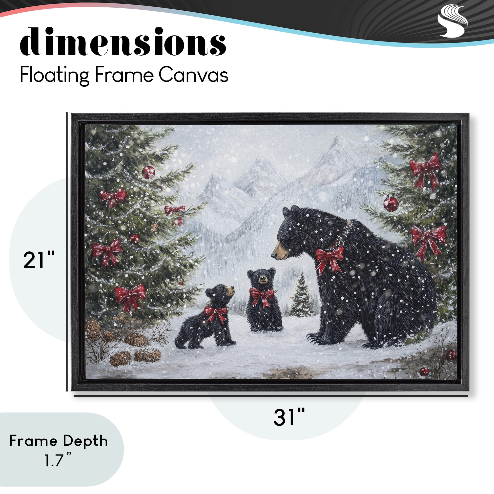 Stupell Industries Christmas Black Bears Black Framed Floater Canvas Wall Art, design by Tina LeCour
