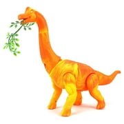 Dino Kingdom Brachiosaurus Battery Operated Walking Toy Dinosaur Figure w/ Light Projection, Egg Laying Function, Realistic Movement, Lights and Sounds (Colors May Vary)