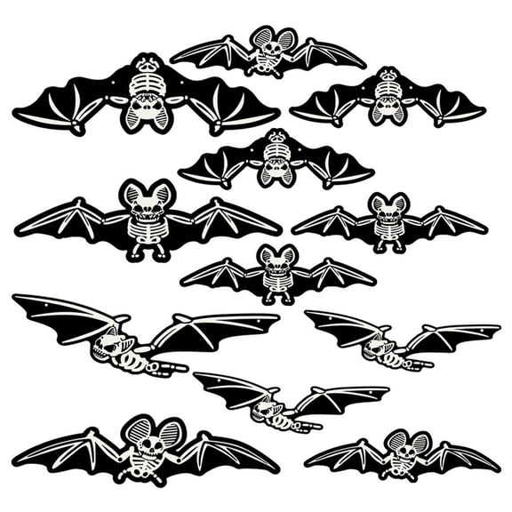 12PCS Halloween Hanging Bats Decorations, Realistic Scary Glowing Skeleton Bats for Outdoor Indoor Decor - Large Flying Bats for Tree, Porch, Yard, Lawn, Party (Black)