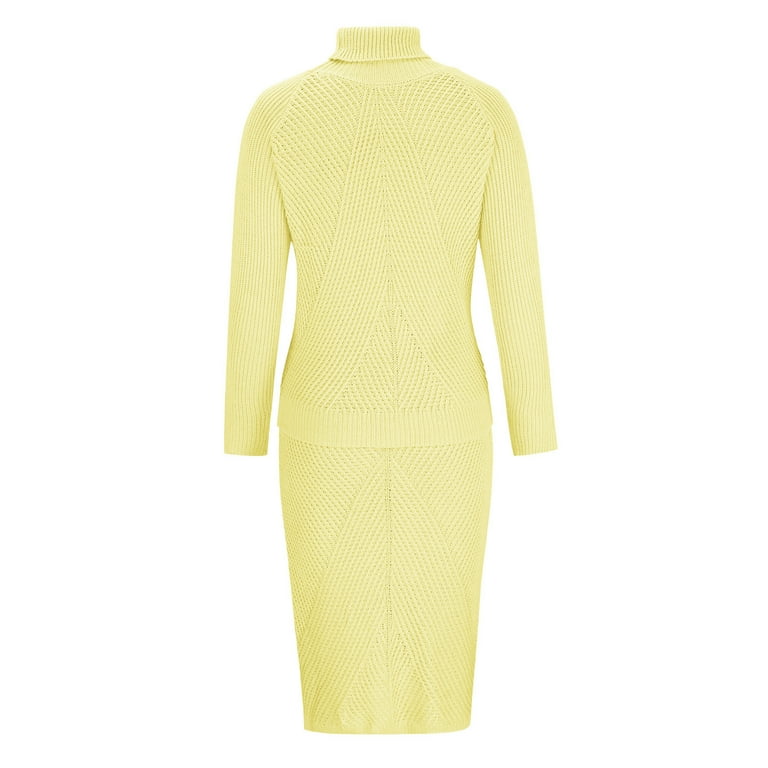 knee length dresses for ladies Yellow Long Sleeve Knit Sweater Dress | Floral Detail Midi Dress