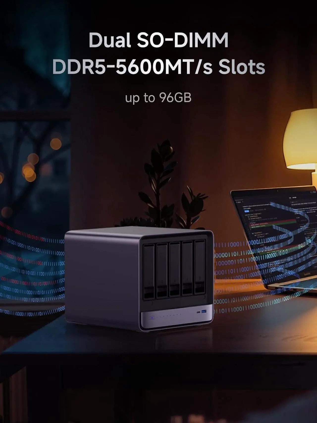 MINISFORUM N5 Air NAS with AMD Ryzen 7 255, 2X SODIMM DDR5-5600MHz, 64GB SSD, 1xHDMI+2xUSB4 Outputs, 5X HDD Slot, M.2 2230/2280/22110/U.2 Slots, 5GbE+10GbE LAN Port, RAID Support NAS