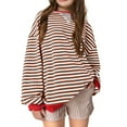 thumbnail image 2 of Girls Oversized Sweatshirt Crew Neck Long Sleeve Strip Pullover Top for Girl Fall Casual Loose Shirt Kids (Red 120), 2 of 3