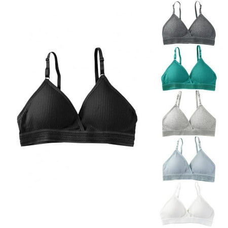 6 Pack Women Bralette for Spaghetti Strap Triangle V Neck A-B Cups Bra Padded