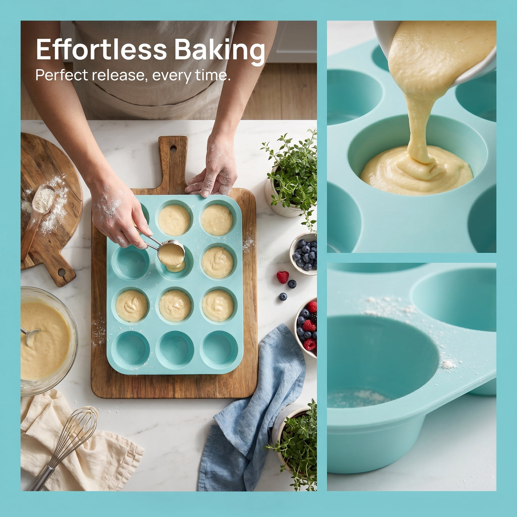 Unique Bargains Baking Pan 12-Cup Nonstick Silicone for Snack Baking Blue 11.6"x8.6"