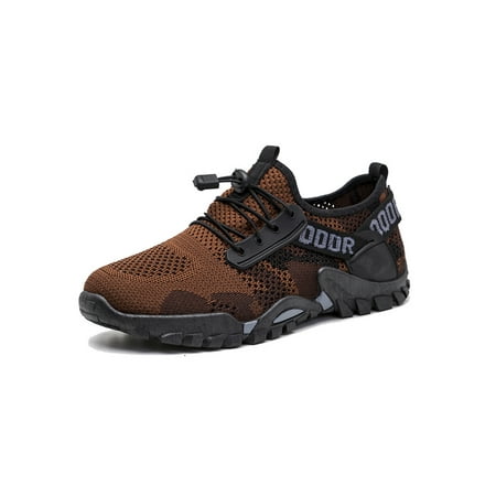 

Eloshman Men Non-Slip Low Top Sneakers Walking Breathable Single-Pull Lace Fashion Sneaker Round Toe Trekking Shoe Camouflage Brown 6