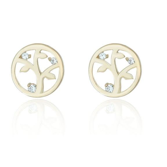 AVORA 10K Yellow Gold Simulated Diamond CZ Open Circle with Tree Stud Earrings